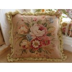 16" European Country Style Wool Hand Stitched Floral Needlepoint Pillow Cushion